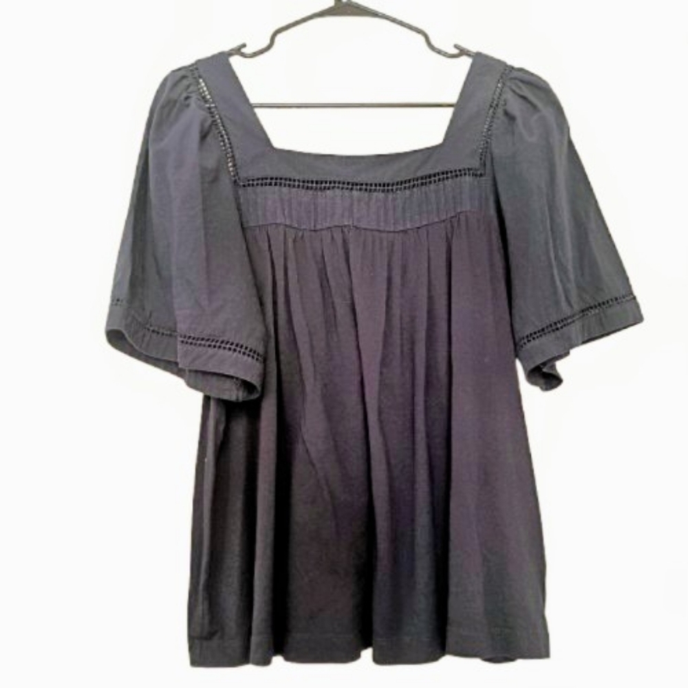 Elie Tahari Blue Eyelet Derail Puff Short Sleeve Flowy Modal Cotton Top M - Picture 4 of 14